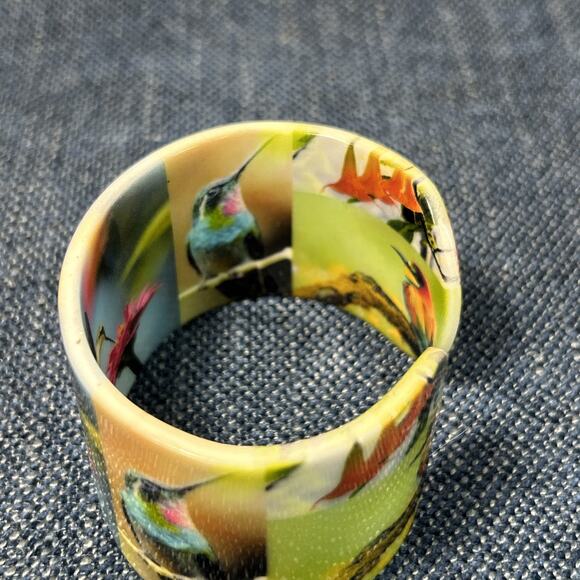 Hummingbird Cuff Bracelet Multi colored Bird Bangle Acrylic Fashion Statement - Picture 6 of 8